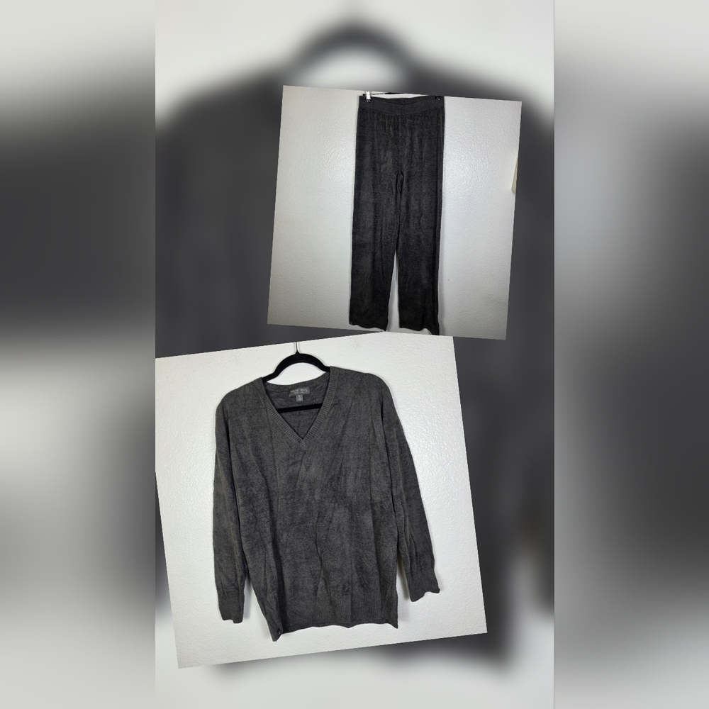 Barefoot dreams Cozy Chic Ultra Lite V-Neck Pullover And Wide Leg Pant Set Sz ST